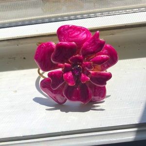 Large pink flower metal/brass bracelet.